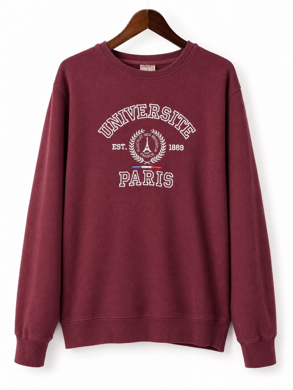 MNF France Paris Université Embroidered Burgundy Crewneck Sweatshirt